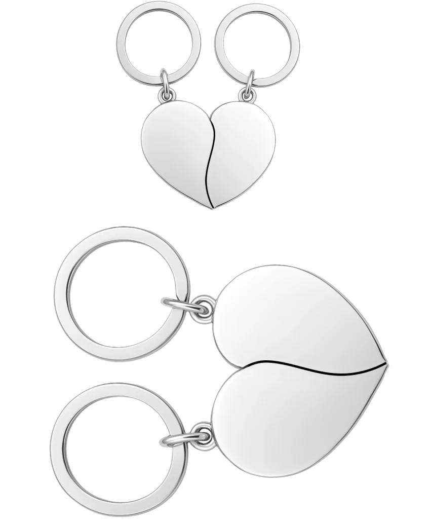 Porte-clés coeur partagé avec gravure imprimée