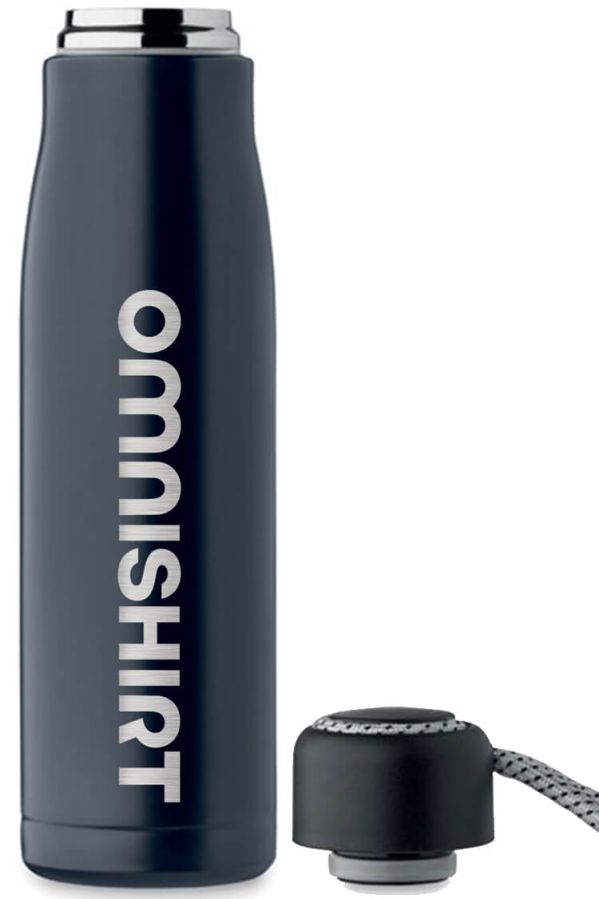 Doppelwandige Edelstahl Trinkflasche 500 ml mit Trageschlaufe - Isolierflasche gravieren | Omnishirt