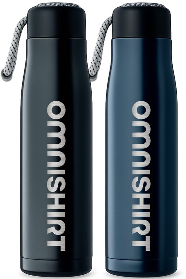 Doppelwandige Edelstahl Trinkflasche 500 ml mit Trageschlaufe - Isolierflasche gravieren | Omnishirt