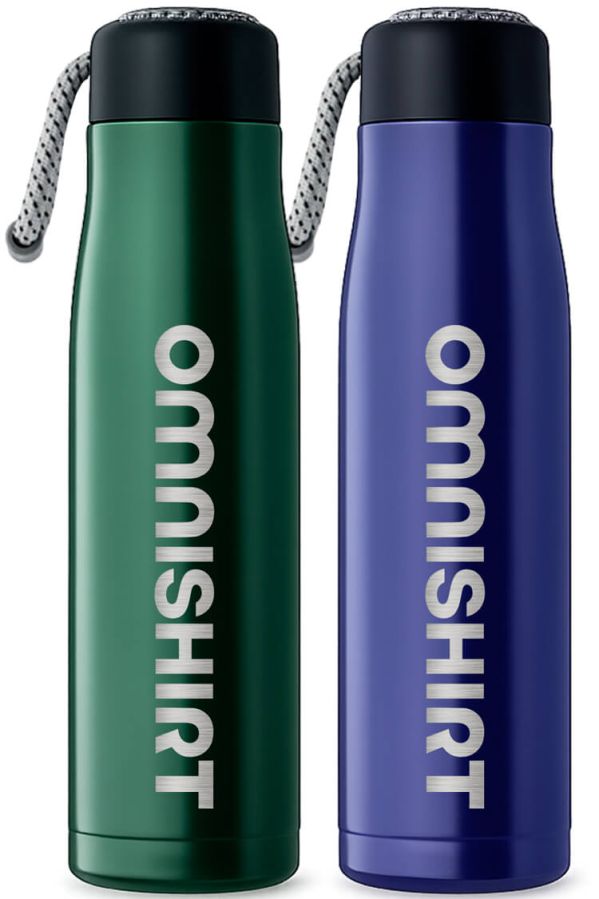 Doppelwandige Edelstahl Trinkflasche 500 ml mit Trageschlaufe - Isolierflasche gravieren | Omnishirt