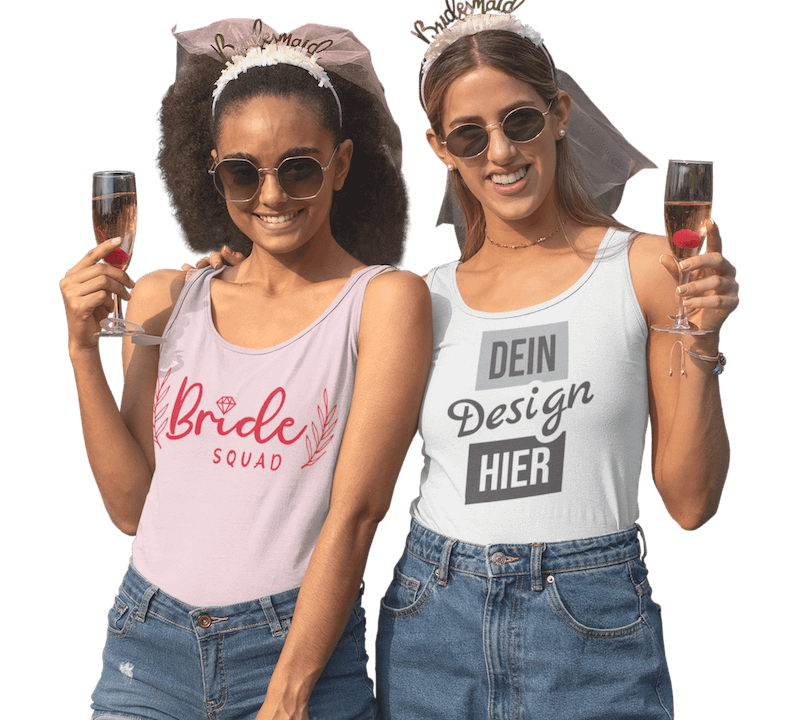 Damen Junggesellenabschied T-Shirt - Drei junge Frauen feiern Junggessellinnenabschied