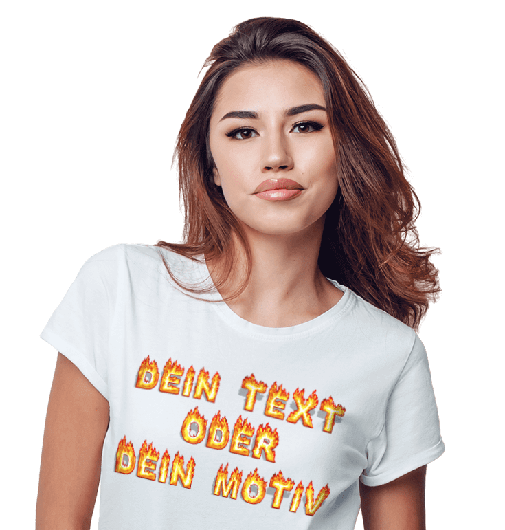 Junge Frau in weißem T-Shirt mit eigenem Motiv