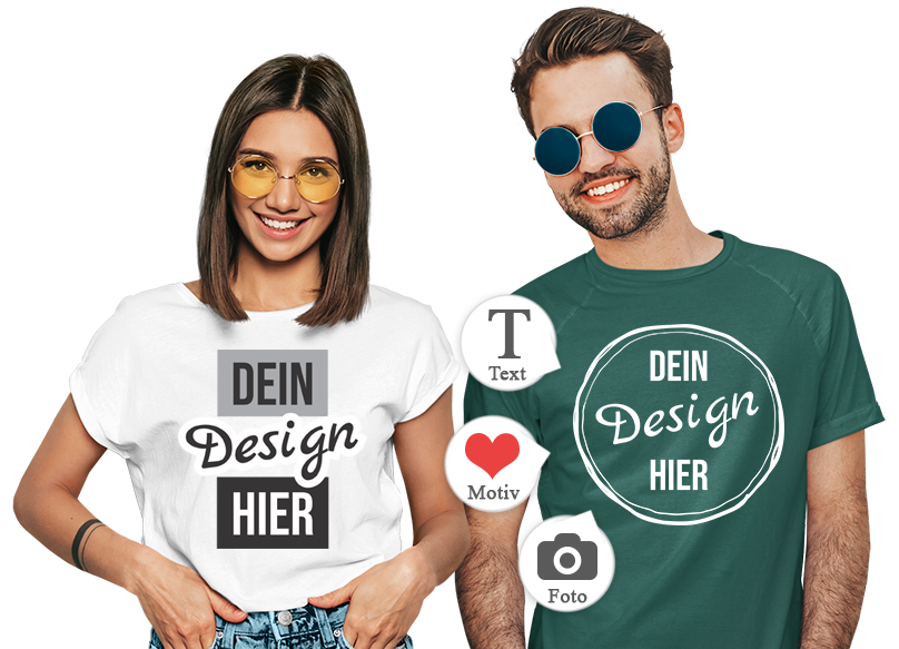 T-Shirt bedrucken - Junges Paar in T-Shirt mit eigenen Motiven